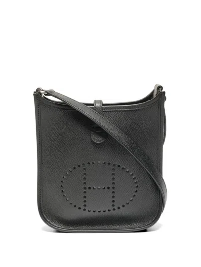Pre-owned Hermes 2005 Tpm Evelyn Perforated Leather Cross Body Bag In Black