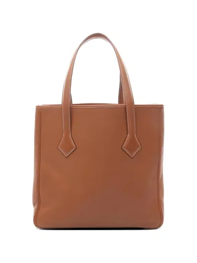Pre-owned Hermes 2006 32 Victoria Ii Cabas Leather Tote Bag In Brown