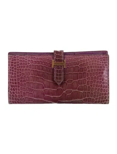 Pre-owned Hermes 2006 Bearn Classic Wallet In Purple