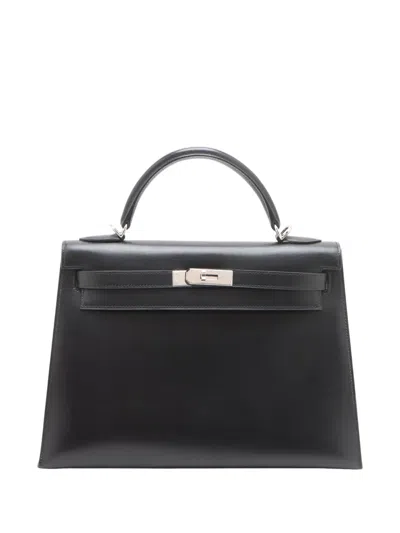 Pre-owned Hermes 2006 Box Calf Kelly Ii Sellier 32 Satchel In Black