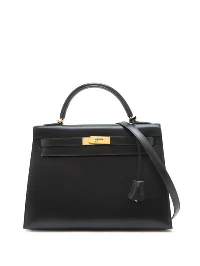 Pre-owned Hermes 2006 Box Calf Kelly Ii Sellier 32 Satchel In Black