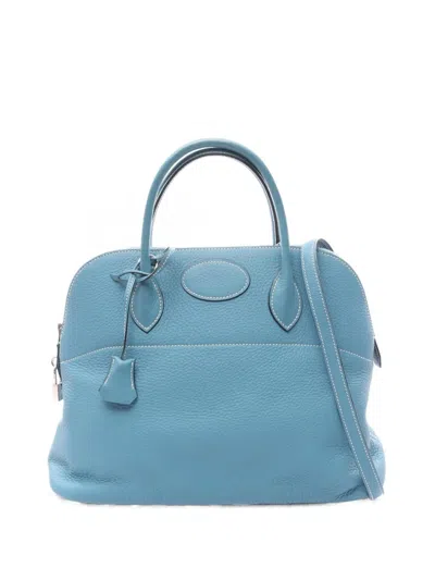 Pre-owned Hermes 2006 Clemence Bolide 35 Satchel In Blue