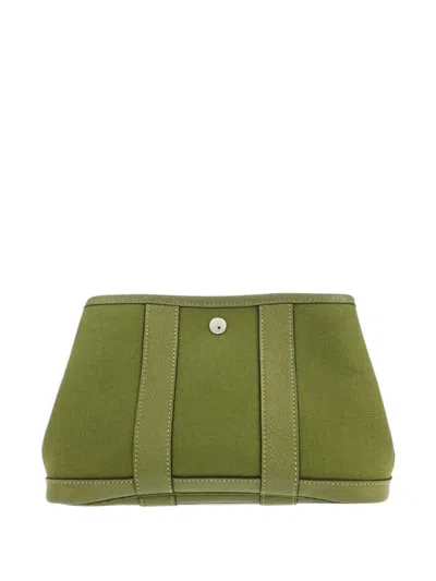 Pre-owned Hermes 2006 Garden Party Clutch Bag In Green