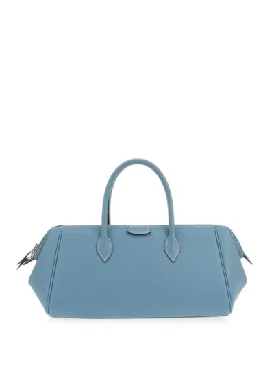 Pre-owned Hermes 2006 Paris-bombay Epsom Tote Bag In Blue