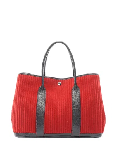 Pre-owned Hermes 2006 Ribbed Wool And Negonda Garden Party 36 Tote Bag In Red