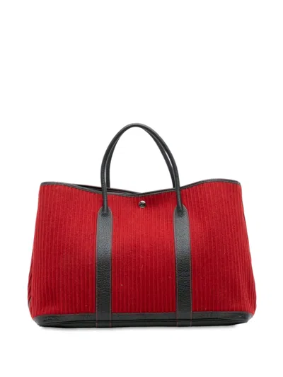Pre-owned Hermes 2006 Ribbed Wool And Negonda Garden Party Voyage 49 Travel Bag In Black