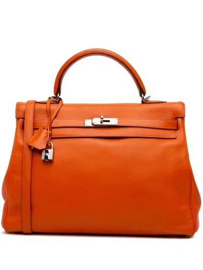 Pre-owned Hermes 2006 Swift Kelly Ii Retourne 35 Satchel In Orange