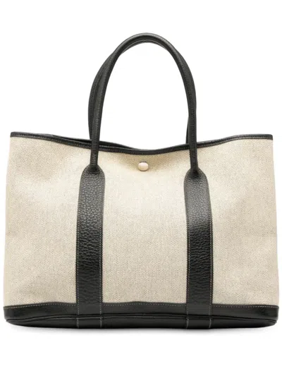 Pre-owned Hermes 2006 Toile And Negonda Garden Party 36 Tote Bag In Brown