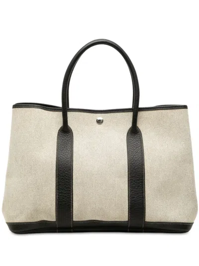 Pre-owned Hermes 2006 Toile And Negonda Garden Party 36 Tote Bag In Neutrals