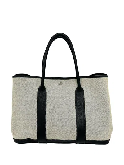 Pre-owned Hermes 2006 Toile And Negonda Garden Party 39 Tote Bag In Grey