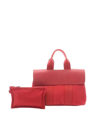 Pre-owned Hermes 2006 Toile And Swift Valparaiso Pm Handbag In Red