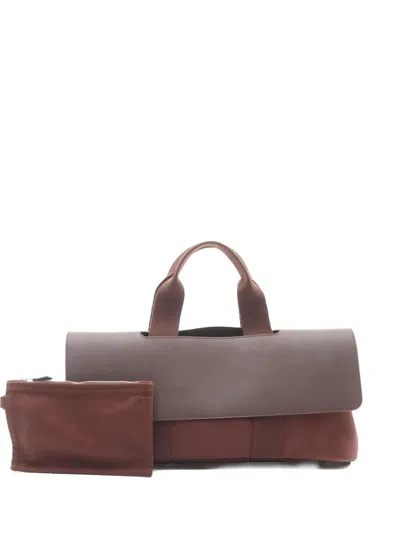 Pre-owned Hermes 2006 Valparaiso Long Mm Chevron Tote Bag In Brown