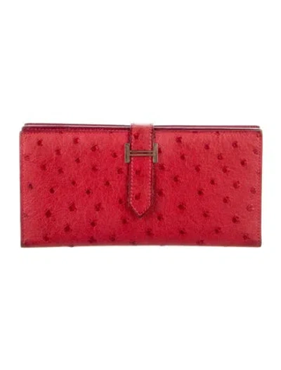 Pre-owned Hermes 2007 Bearn Classic Wallet In Red