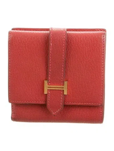 Pre-owned Hermes 2007 Bearn Recto Verso Wallet In Red