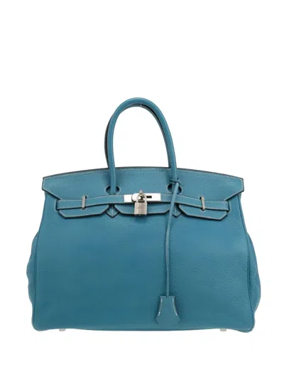 Pre-owned Hermes 2007 Birkin 35 Leather Tote Bag In Blue