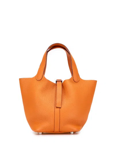 Pre-owned Hermes 2007 Clemence Picotin 18 Handbag In Orange
