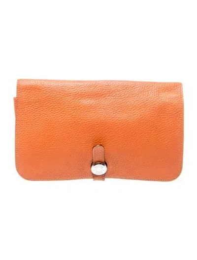 Pre-owned Hermes 2007 Dogon Duo Wallet In Orange
