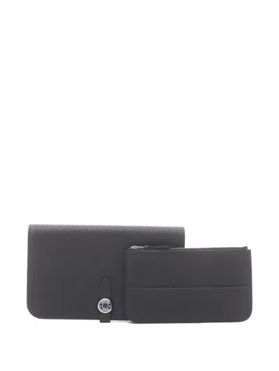 Pre-owned Hermes 2007 Dogon Gm Bi-fold Long Wallet In Black