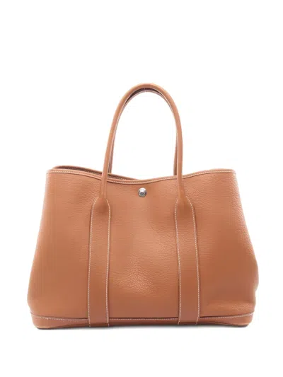 Pre-owned Hermes 2007 Garden Party Pm Leather Tote Bag In Brown