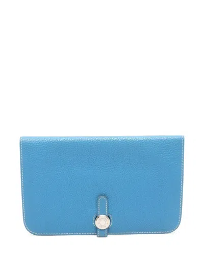 Pre-owned Hermes 2007 Gm Dogon Duo Wallet In Blue