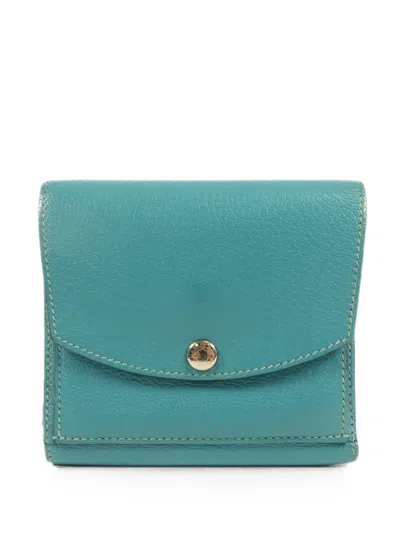 Pre-owned Hermes 2007 Grained-leather Tri-fold Wallet In Blue