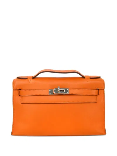 Pre-owned Hermes 2007 Kelly Leather Top-handle Bag In Orange