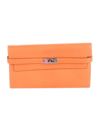 Pre-owned Hermes 2007 Kelly Longue Wallet In Orange