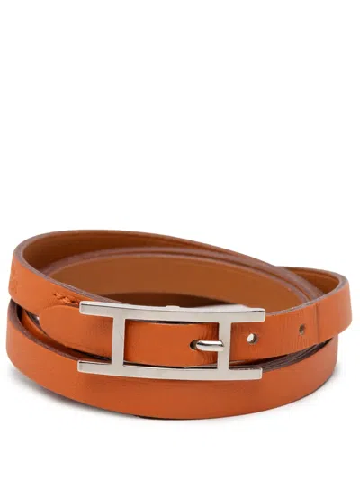 Pre-owned Hermes 2007 Leather Behapi Double Tour Bracelet Costume Bracelet In Brown