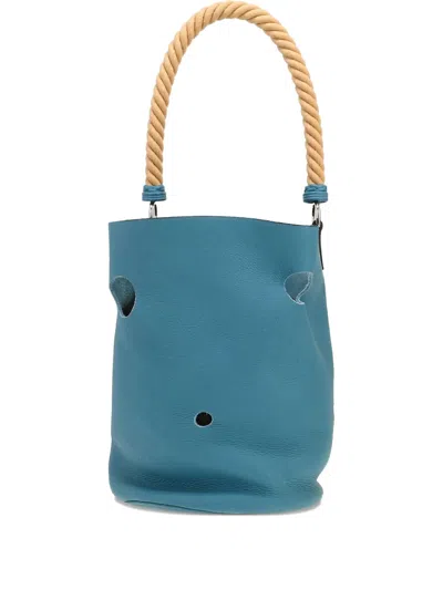 Pre-owned Hermes 2007 Mangeoire Leather Bucket Bag In Blue