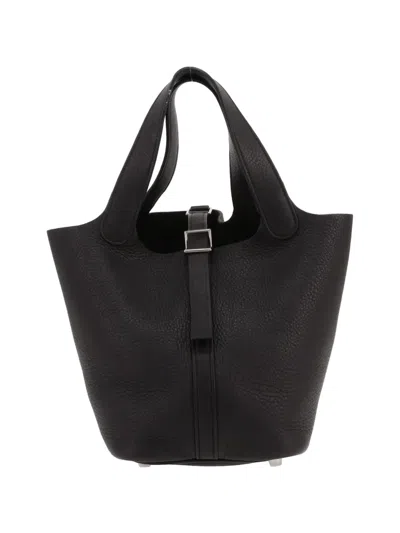 Pre-owned Hermes 2007 Picotin 18 Leather Tote Bag In Black