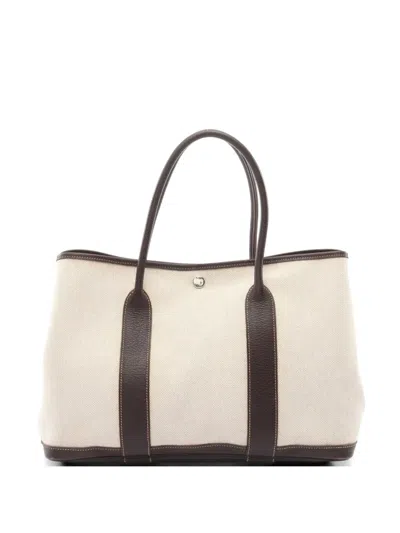 Pre-owned Hermes 2007 Pm Garden Party Ebene-leather Tote Bag In Neutral