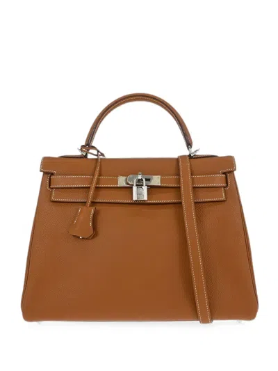Pre-owned Hermes 2007 Togo Kelly 32 Tote Bag In Brown