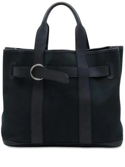 Pre-owned Hermes 2007 Toile And Negonda Ceinture Mm Tote Bag In Black