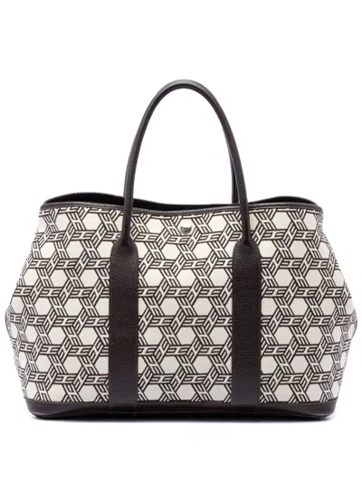 Pre-owned Hermes 2007 Toile So H And Negonda Garden Party 36 Tote Bag In White