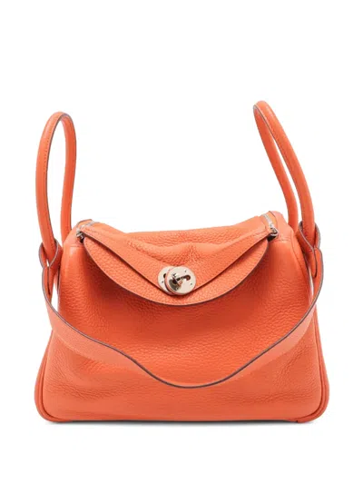 Pre-owned Hermes 2007-2026 Clemence Lindy 26 Satchel In Orange