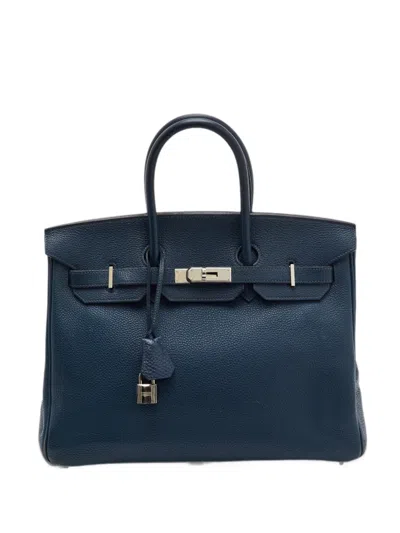 Pre-owned Hermes 2008 35 Birkin Leather Tote Bag In Blue