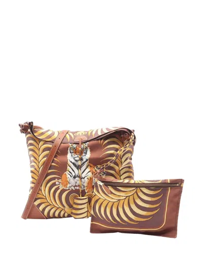 Pre-owned Hermes 2008 Barenia Trimmed Silk Tiger Royal Silky City 33 Crossbody Bag In Brown