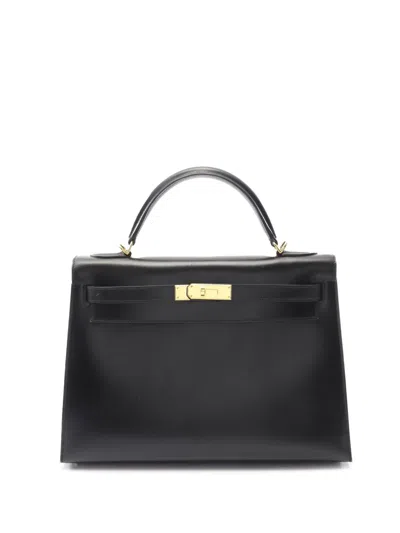 Pre-owned Hermes 2008 Box Calf Kelly Ii Sellier 32 Handbag In Black