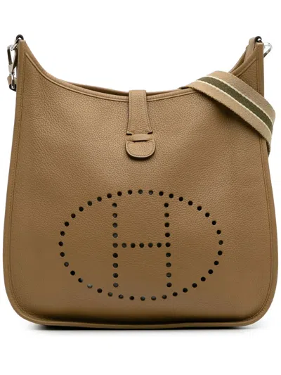 Pre-owned Hermes 2008 Clemence Evelyne Ii Gm Crossbody Bag In Brown