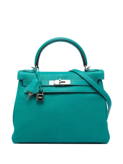 Pre-owned Hermes 2008 Clemence Kelly Ii Retourne 28 Satchel In Blue