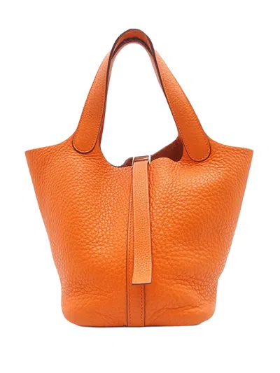 Pre-owned Hermes 2008 Clemence Picotin Lock 18 Handbag In Orange