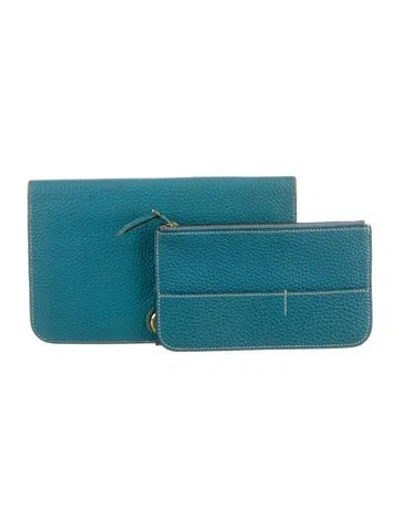Pre-owned Hermes 2008 Dogon Duo Wallet In Blue