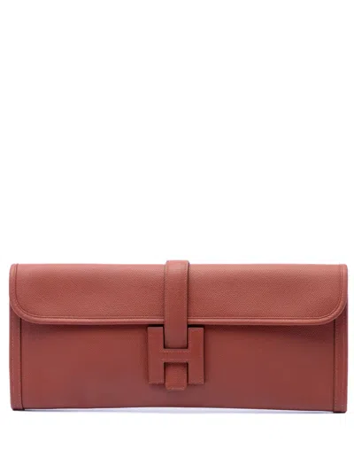 Pre-owned Hermes 2008 Epsom Jige Elan 35 Clutch Bag In Red