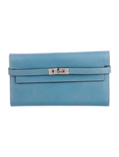 Pre-owned Hermes 2008 Kelly Classic Wallet In Blue