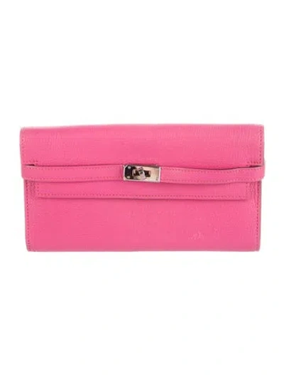 Pre-owned Hermes 2008 Kelly Longue Wallet In Pink
