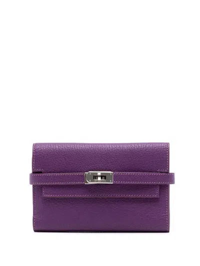 Pre-owned Hermes 2008 Medium Chevre Mysore Kelly Wallet Long Wallets In Purple