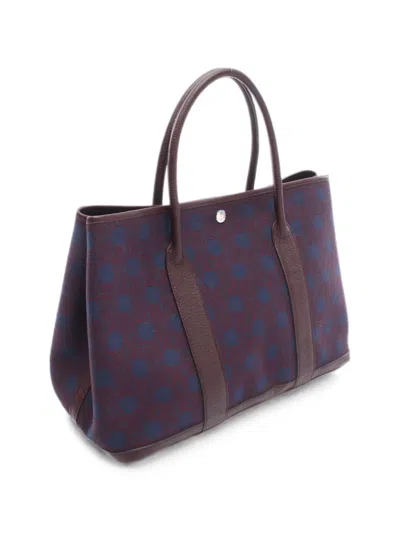 Pre-owned Hermes 2008 Pm Garden Party Geometric-pattern Tote Bag In Blue