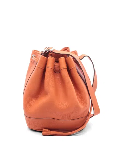 Pre-owned Hermes 2008 Pm Market Leather Bucket Bag In Orange