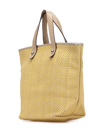 Pre-owned Hermes 2008 Polyester And Leather Chennai Pm Tote Bag In Brown