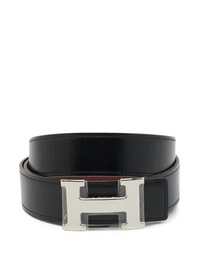 Pre-owned Hermes 2008 Reversible H-buckle Belt In Black